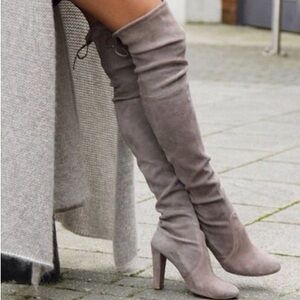Jennifer Lopez Lisette Over the Knee Platform Heel Lace Up Grey Boots